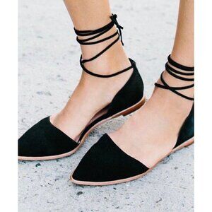 Madewell The Arielle d'Orsay Flat Black Suede Removeable Lace Up Women's 8.5M